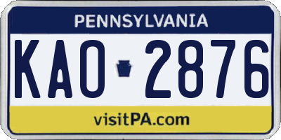 PA license plate KAO2876