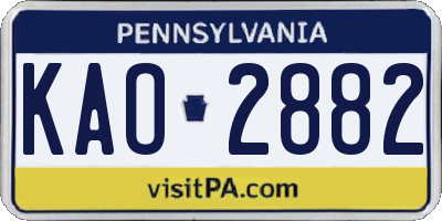 PA license plate KAO2882
