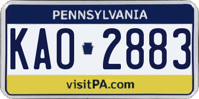 PA license plate KAO2883