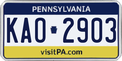 PA license plate KAO2903
