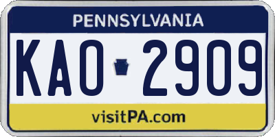 PA license plate KAO2909