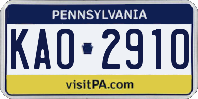 PA license plate KAO2910