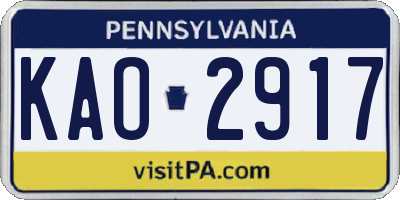 PA license plate KAO2917