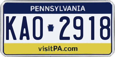 PA license plate KAO2918