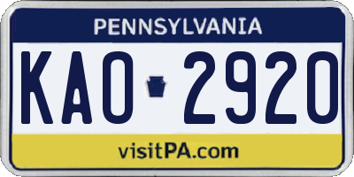 PA license plate KAO2920