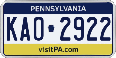 PA license plate KAO2922