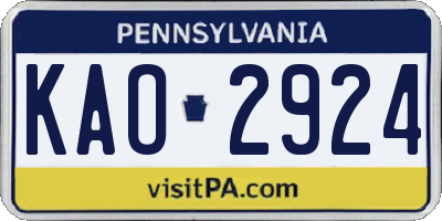 PA license plate KAO2924