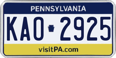 PA license plate KAO2925