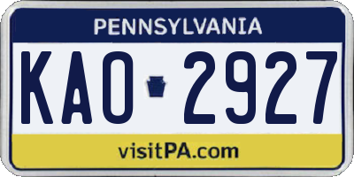 PA license plate KAO2927