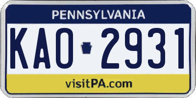 PA license plate KAO2931