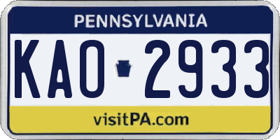 PA license plate KAO2933