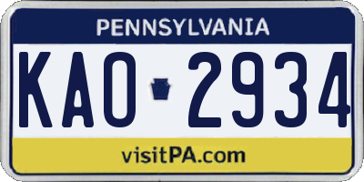 PA license plate KAO2934