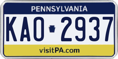PA license plate KAO2937