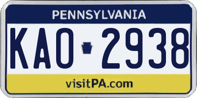 PA license plate KAO2938