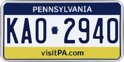 PA license plate KAO2940