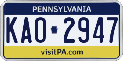 PA license plate KAO2947