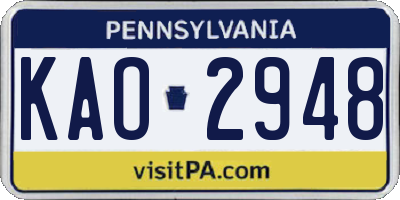 PA license plate KAO2948
