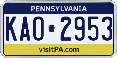 PA license plate KAO2953