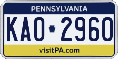 PA license plate KAO2960