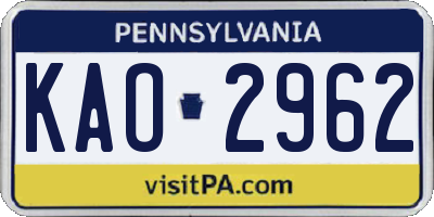 PA license plate KAO2962