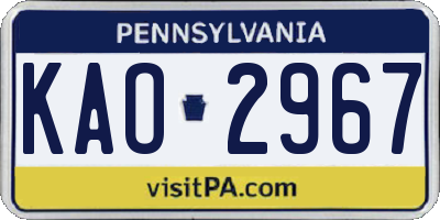 PA license plate KAO2967