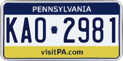 PA license plate KAO2981