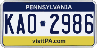 PA license plate KAO2986