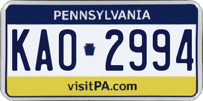 PA license plate KAO2994