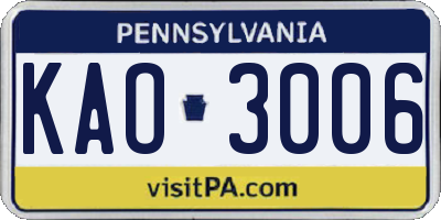 PA license plate KAO3006