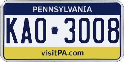 PA license plate KAO3008