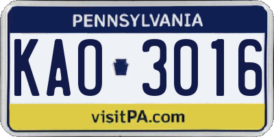 PA license plate KAO3016