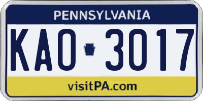 PA license plate KAO3017