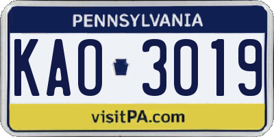PA license plate KAO3019
