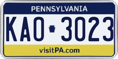 PA license plate KAO3023