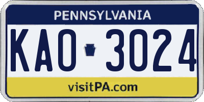 PA license plate KAO3024
