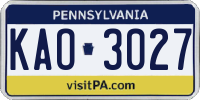 PA license plate KAO3027