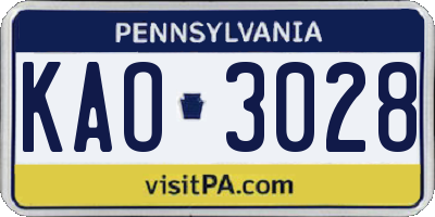 PA license plate KAO3028