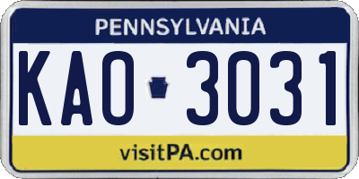 PA license plate KAO3031