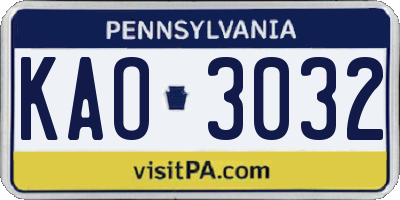 PA license plate KAO3032