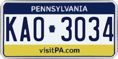 PA license plate KAO3034