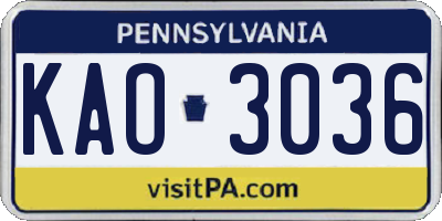 PA license plate KAO3036