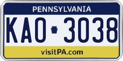 PA license plate KAO3038