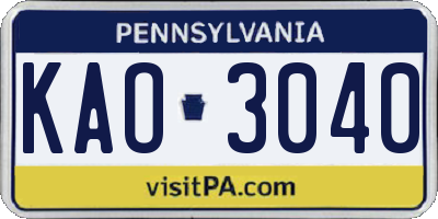 PA license plate KAO3040