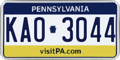 PA license plate KAO3044