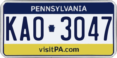 PA license plate KAO3047
