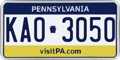 PA license plate KAO3050