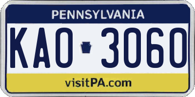 PA license plate KAO3060