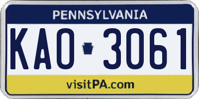 PA license plate KAO3061