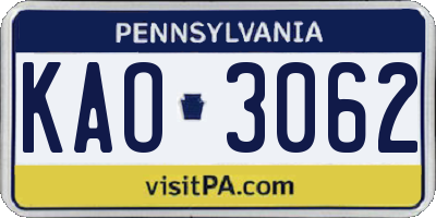 PA license plate KAO3062