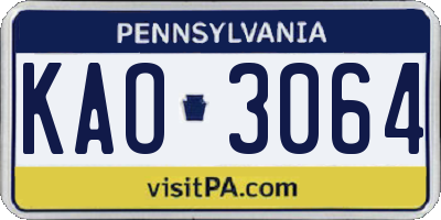 PA license plate KAO3064